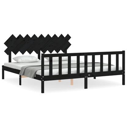 Giroletto con Testiera Nero Super King Size Legno Massello