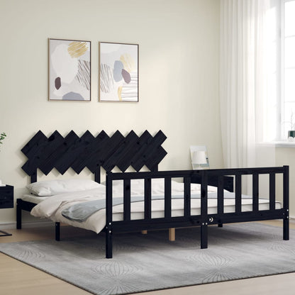 Giroletto con Testiera Nero Super King Size Legno Massello