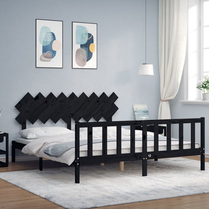 Giroletto con Testiera Nero Super King Size Legno Massello