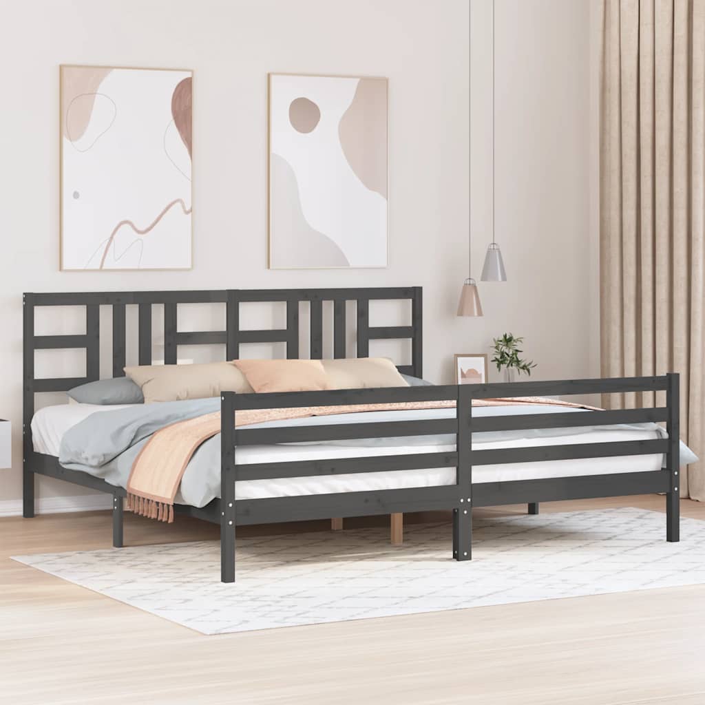 Giroletto con Testiera Grigio 200x200 cm in Legno Massello