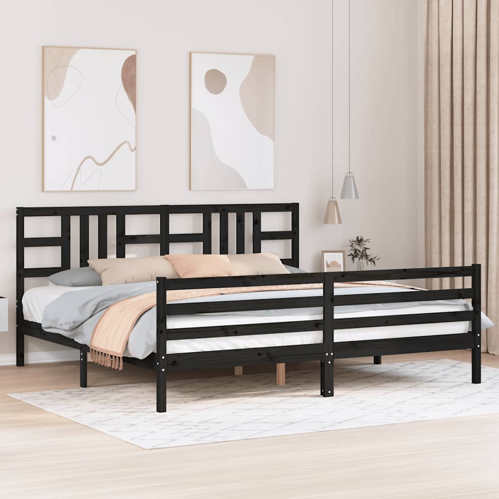Giroletto con Testiera Nero 200x200 cm in Legno Massello