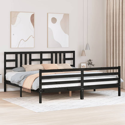 Giroletto con Testiera Nero 200x200 cm in Legno Massello