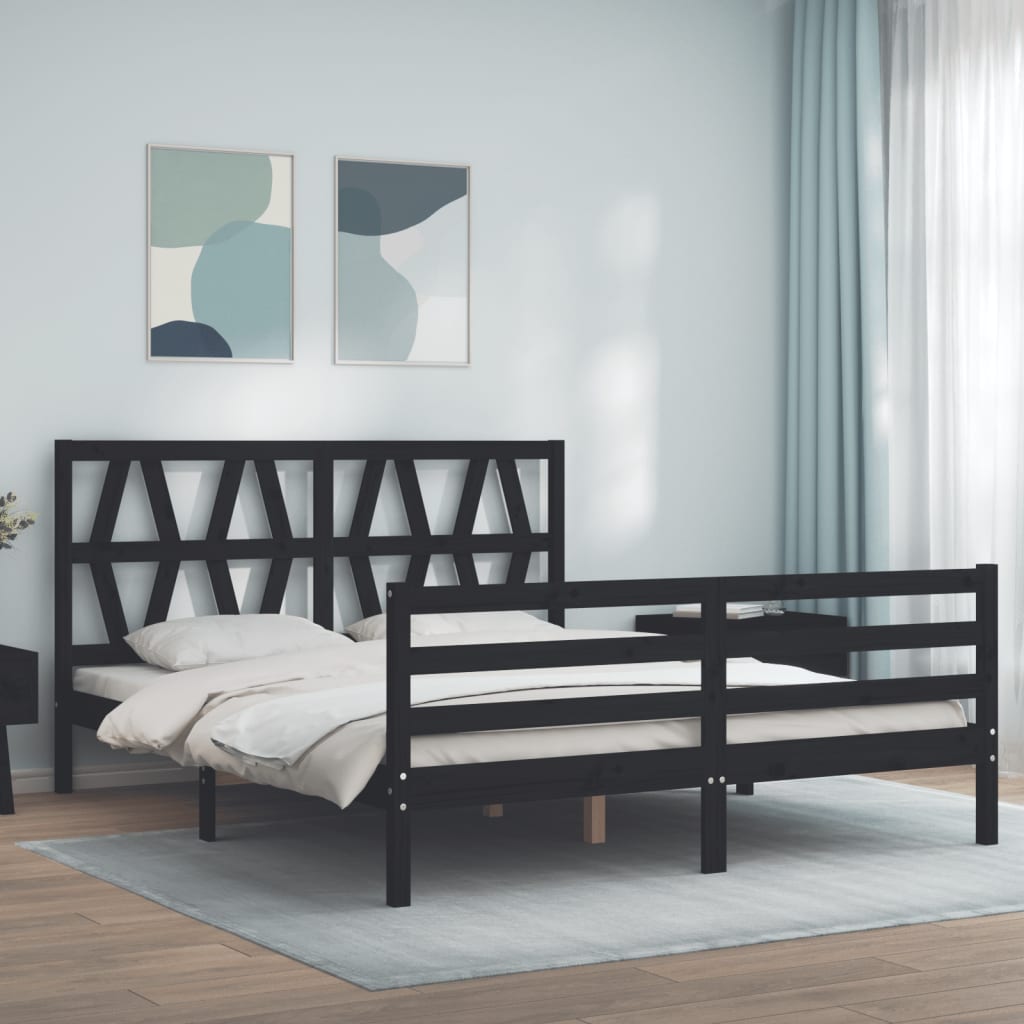 Giroletto con Testiera Nero King Size in Legno Massello