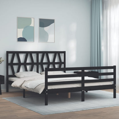 Giroletto con Testiera Nero King Size in Legno Massello