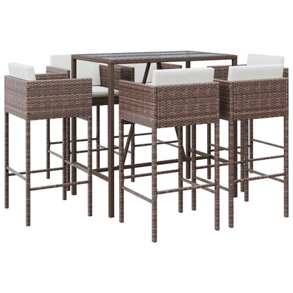 Set Bar da Giardino 7 pz con Cuscini in Polyrattan Marrone
