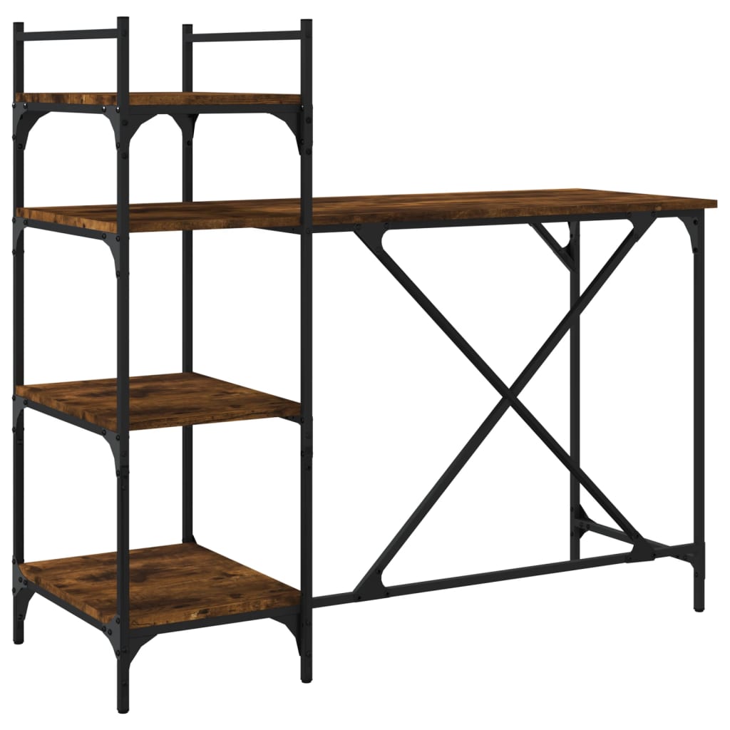 Scrivania per Computer con Scaffali Rovere Fumo 120x47x109 cm