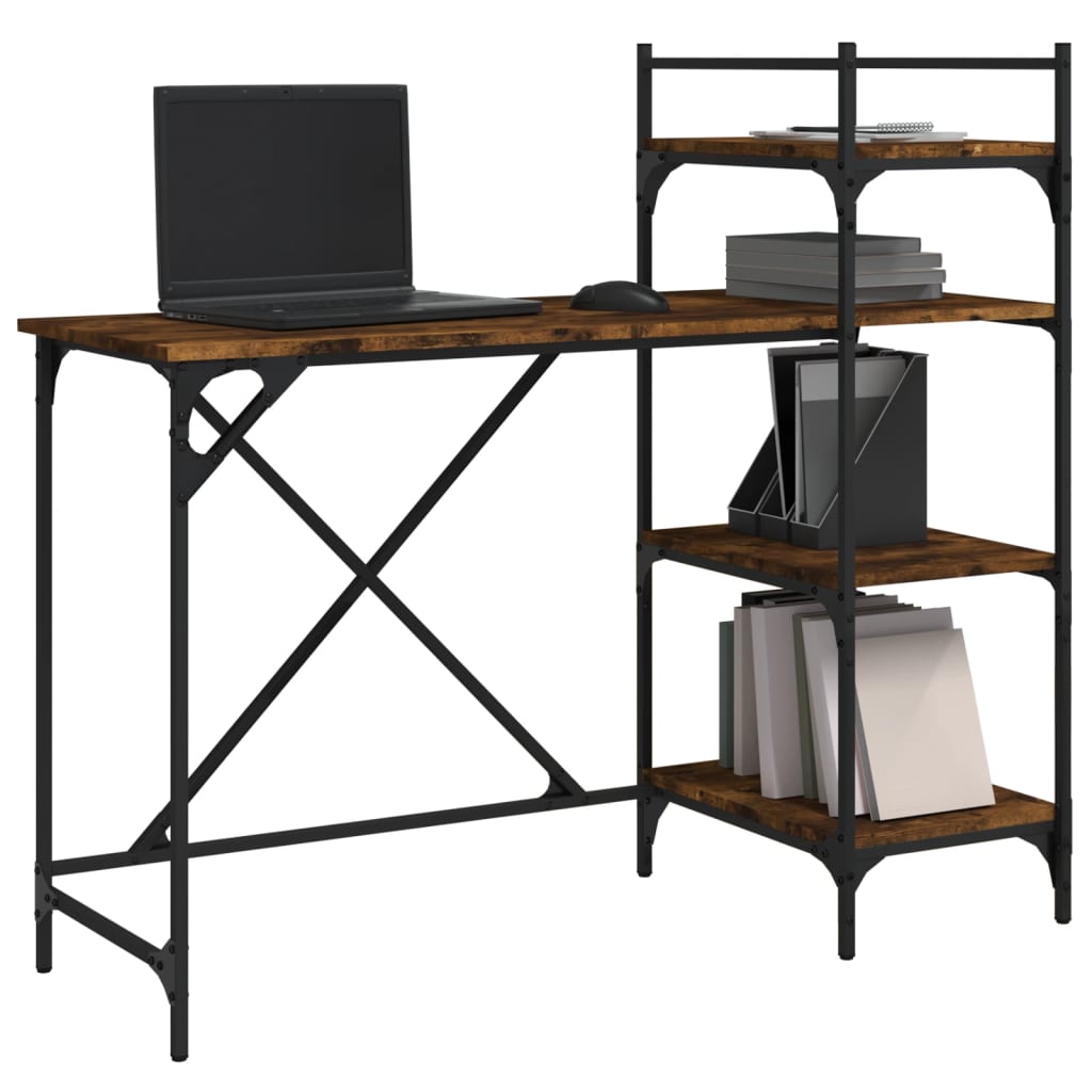 Scrivania per Computer con Scaffali Rovere Fumo 120x47x109 cm