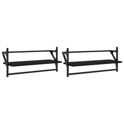 Mensole da Parete con Aste 2 pz Nere 65x25x30 cm
