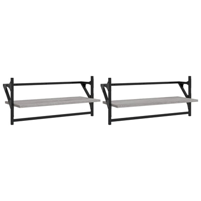 Mensole a Parete con Aste 2pz Grigio Sonoma 65x25x30 cm