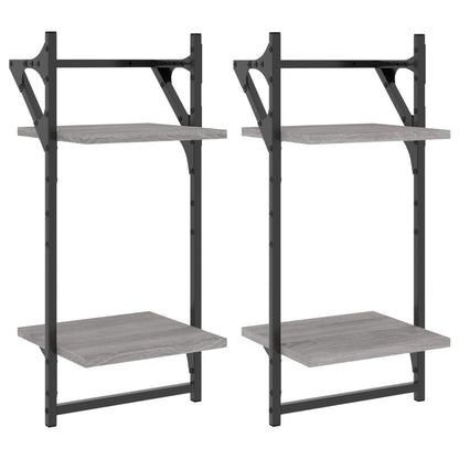 Mensole a Parete con Aste 2pz Grigio Sonoma 30x25x65 cm