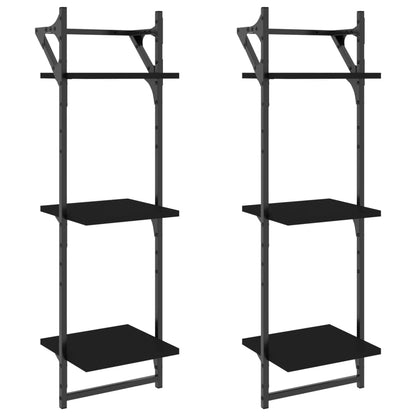 Mensole a Muro con Aste 3 Livelli 2pz Nere 30x25x100 cm