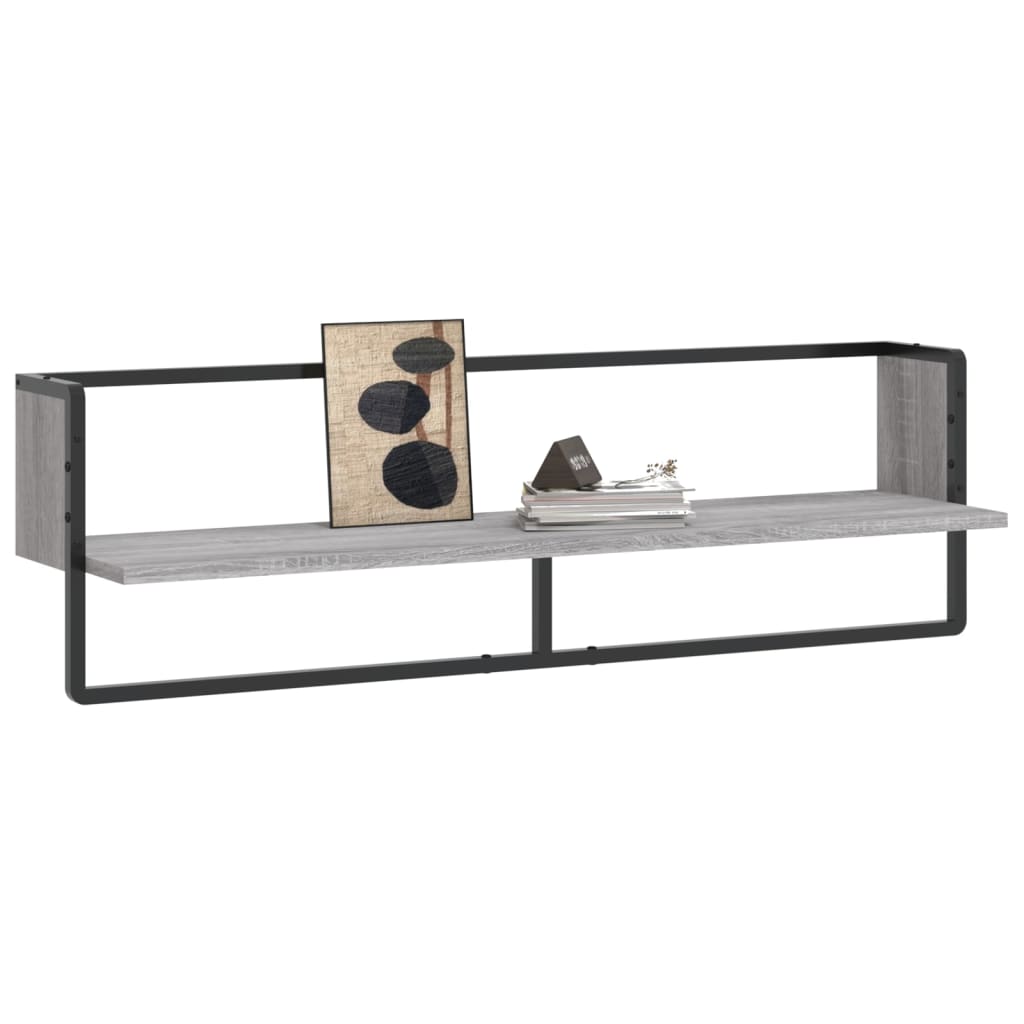 Mensola a Parete con Asta Grigio Sonoma 100x25x30 cm