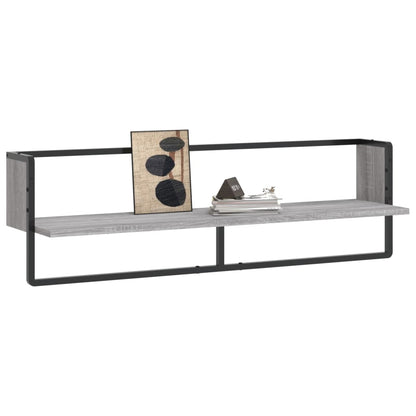 Mensola a Parete con Asta Grigio Sonoma 100x25x30 cm