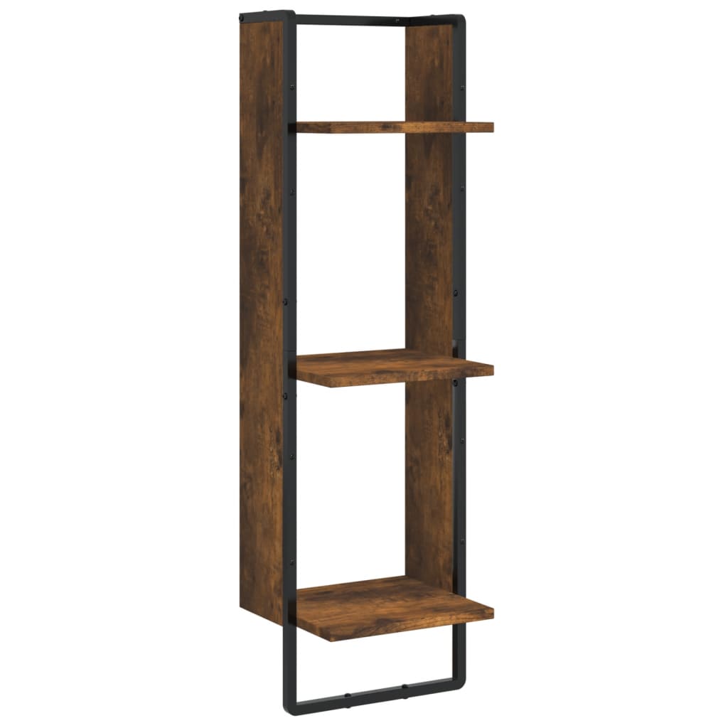 Scaffale a Parete 3 Ripiani Rovere Fumo 30x25x100cm Multistrato
