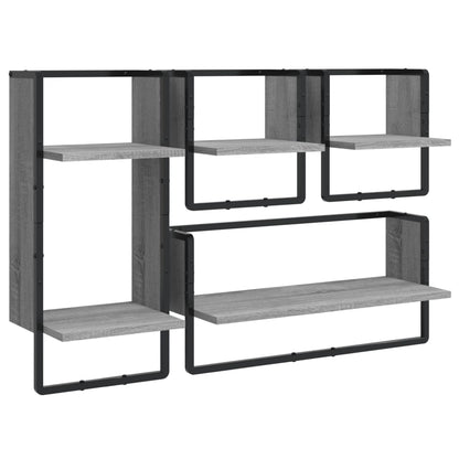 Set Mensole Parete con Aste 4pz Grigio Sonoma Legno Multistrato