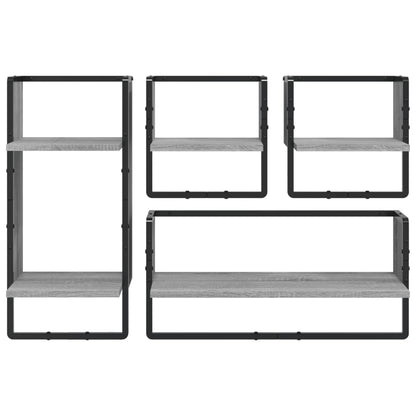 Set Mensole Parete con Aste 4pz Grigio Sonoma Legno Multistrato