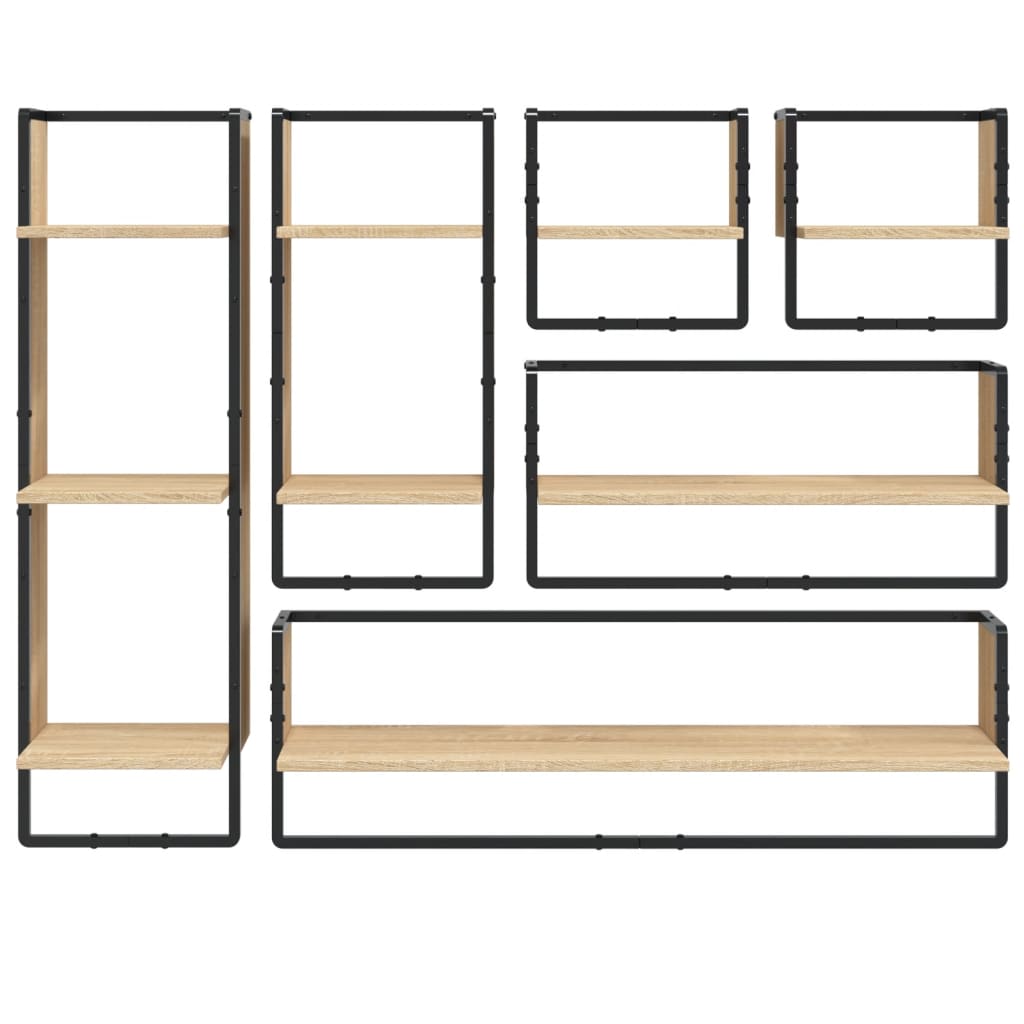 Set Mensole Parete con Aste 6pz Rovere Sonoma Legno Multistrato