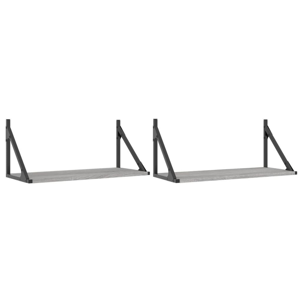 Mensole Parete 2pz Grigio Sonoma 60x25x25,5cm Legno Multistrato