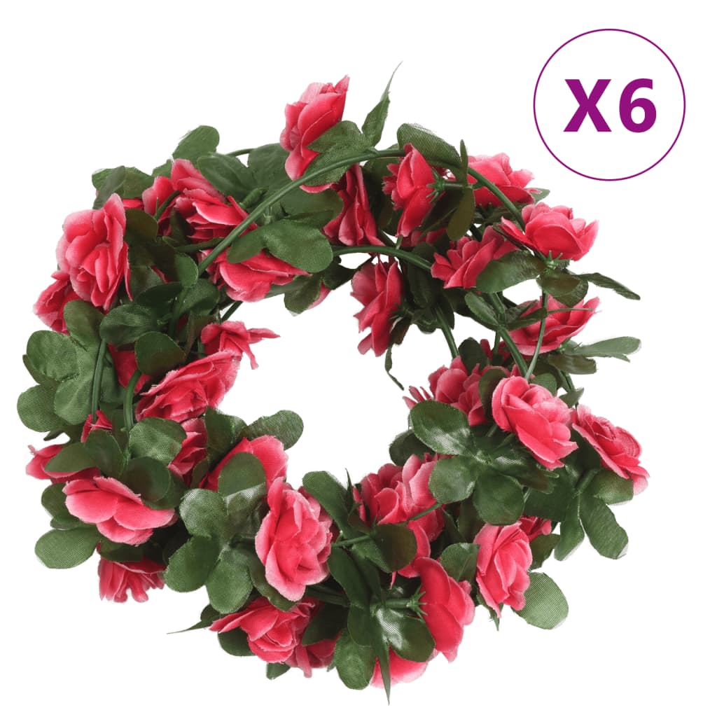 Ghirlande Fiori Artificiali Natale 6 pz Rosa Rossa 250 cm
