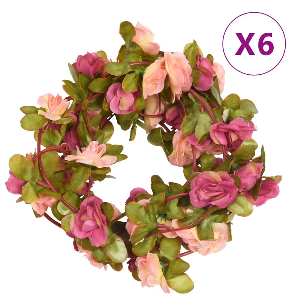 Ghirlande Fiori Artificiali Natale 6 pz Rosa Rossa 250 cm