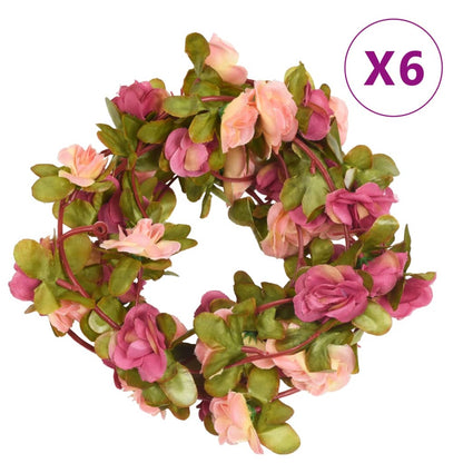Ghirlande Fiori Artificiali Natale 6 pz Rosa Rossa 250 cm