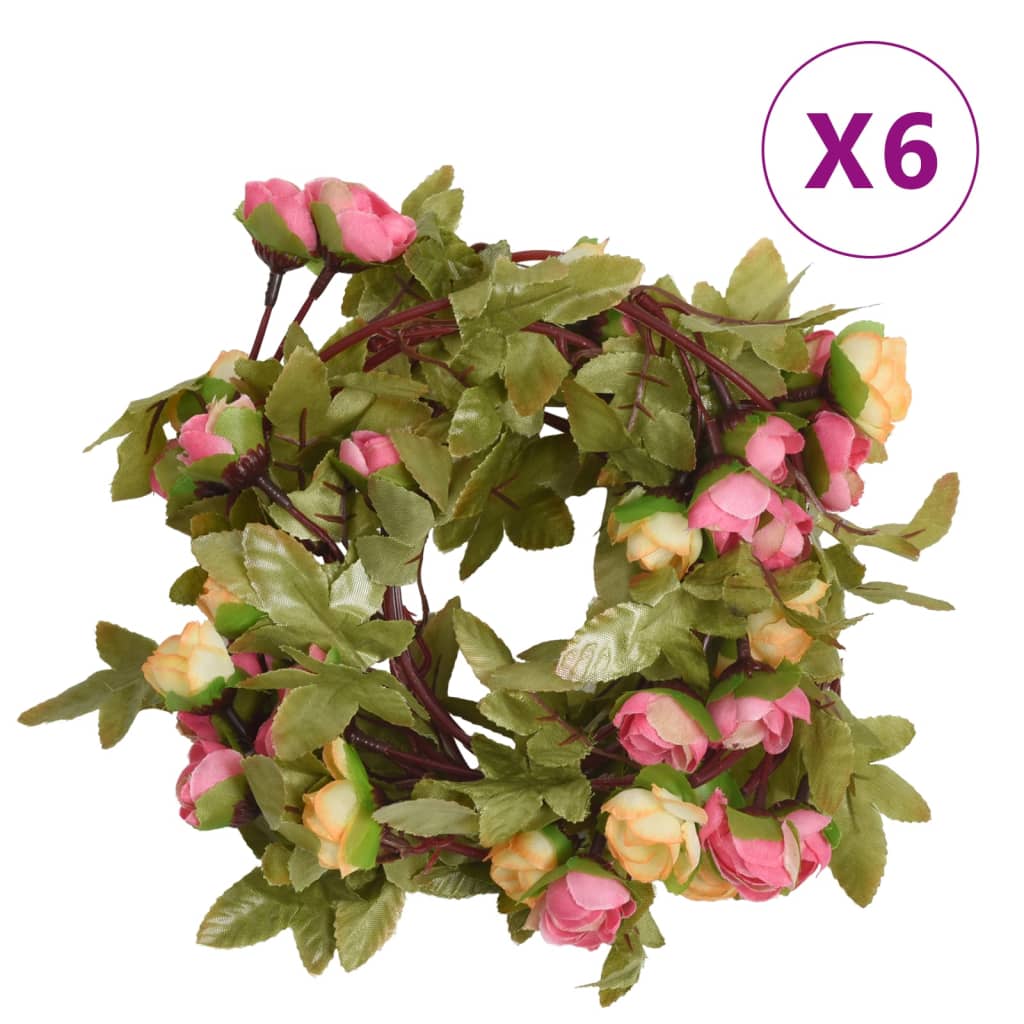 Ghirlande Fiori Artificiali Natale 6 pz Rosa 215 cm