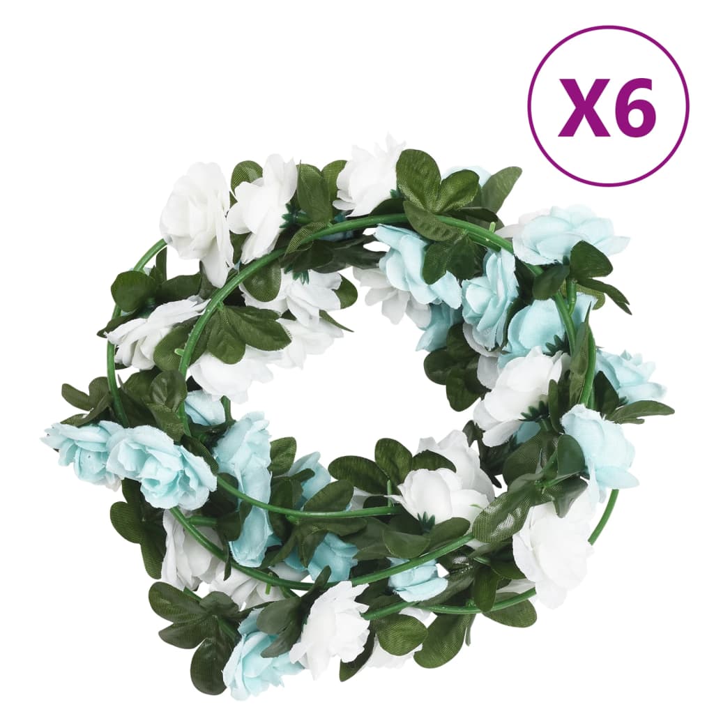 Ghirlande Fiori Artificiali Natale 6 pz Blu e Bianco 240 cm