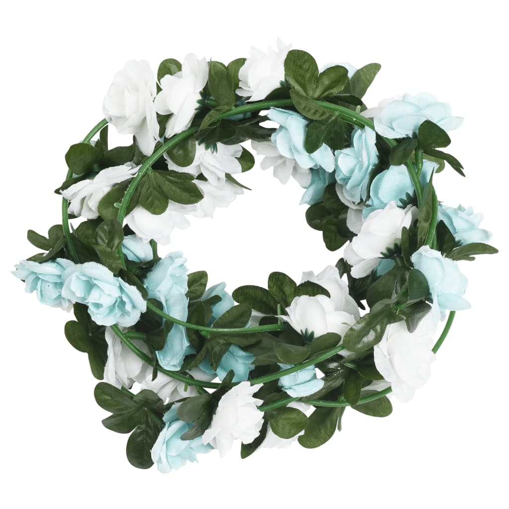 Ghirlande Fiori Artificiali Natale 6 pz Blu e Bianco 240 cm