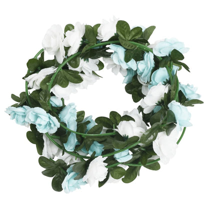 Ghirlande Fiori Artificiali Natale 6 pz Blu e Bianco 240 cm