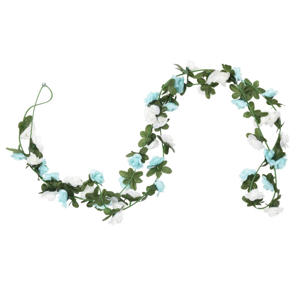 Ghirlande Fiori Artificiali Natale 6 pz Blu e Bianco 240 cm