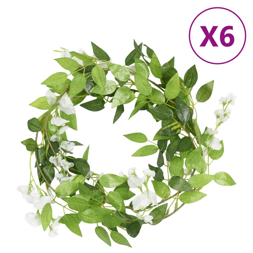 Ghirlande Fiori Artificiali Natale 6 pz Bianco 200 cm