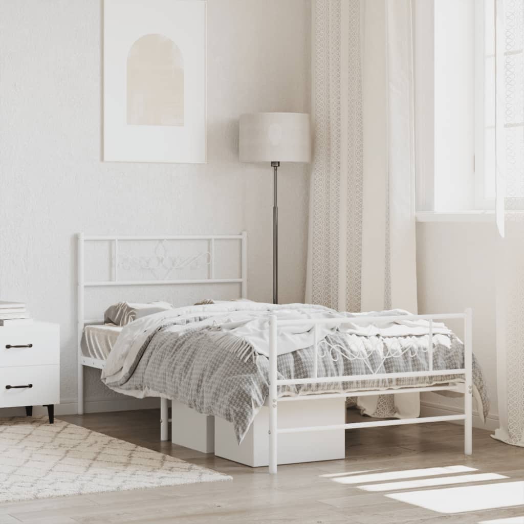 Giroletto con Testiera e Pediera Metallo Bianco 90x190 cm