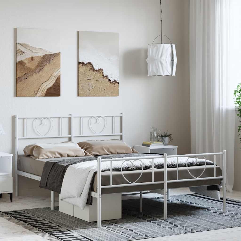 Giroletto con Testiera e Pediera Metallo Bianco 135x190 cm