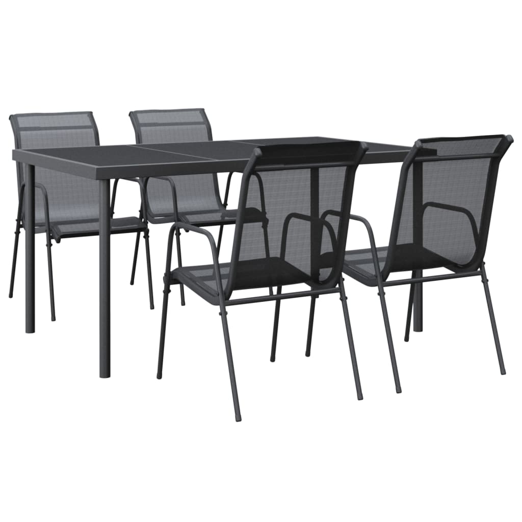 Set da Pranzo da Giardino 5 pz Nero in Acciaio e Textilene