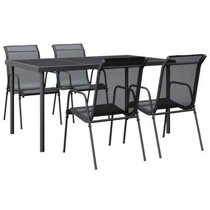Set da Pranzo da Giardino 5 pz Nero in Acciaio e Textilene