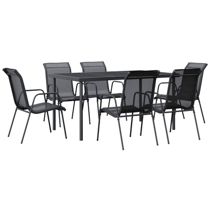Set da Pranzo da Giardino 7 pz Nero in Acciaio e Textilene
