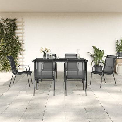 Set da Pranzo da Giardino 7 pz Nero in Acciaio e Textilene
