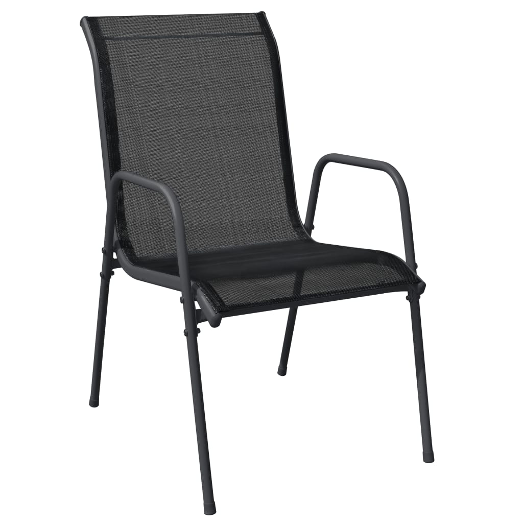 Set da Pranzo da Giardino 7 pz Nero in Acciaio e Textilene