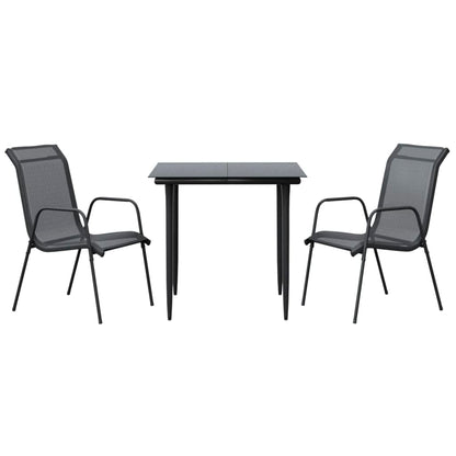 Set da Pranzo da Giardino 3 pz Nero in Acciaio e Textilene