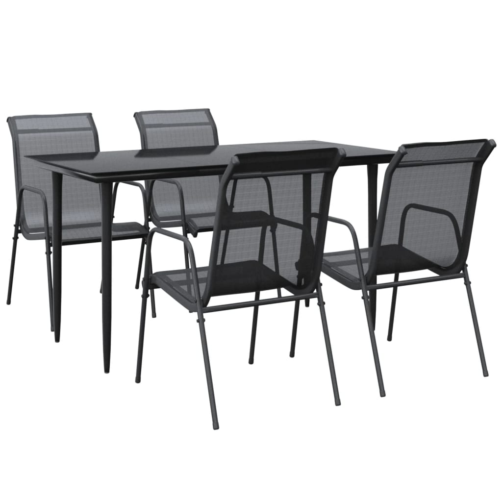 Set da Pranzo da Giardino 5 pz Nero in Acciaio e Textilene