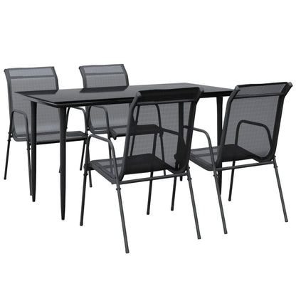 Set da Pranzo da Giardino 5 pz Nero in Acciaio e Textilene