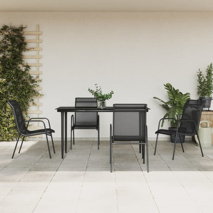 Set da Pranzo da Giardino 5 pz Nero in Acciaio e Textilene