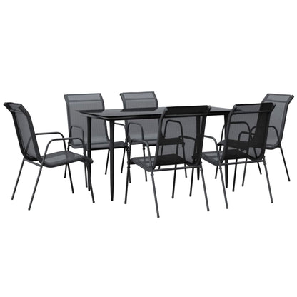 Set da Pranzo da Giardino 7 pz Nero in Acciaio e Textilene