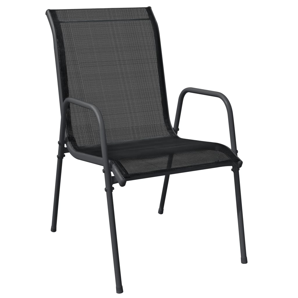 Set da Pranzo da Giardino 7 pz Nero in Acciaio e Textilene