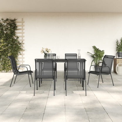Set da Pranzo da Giardino 7 pz Nero in Acciaio e Textilene