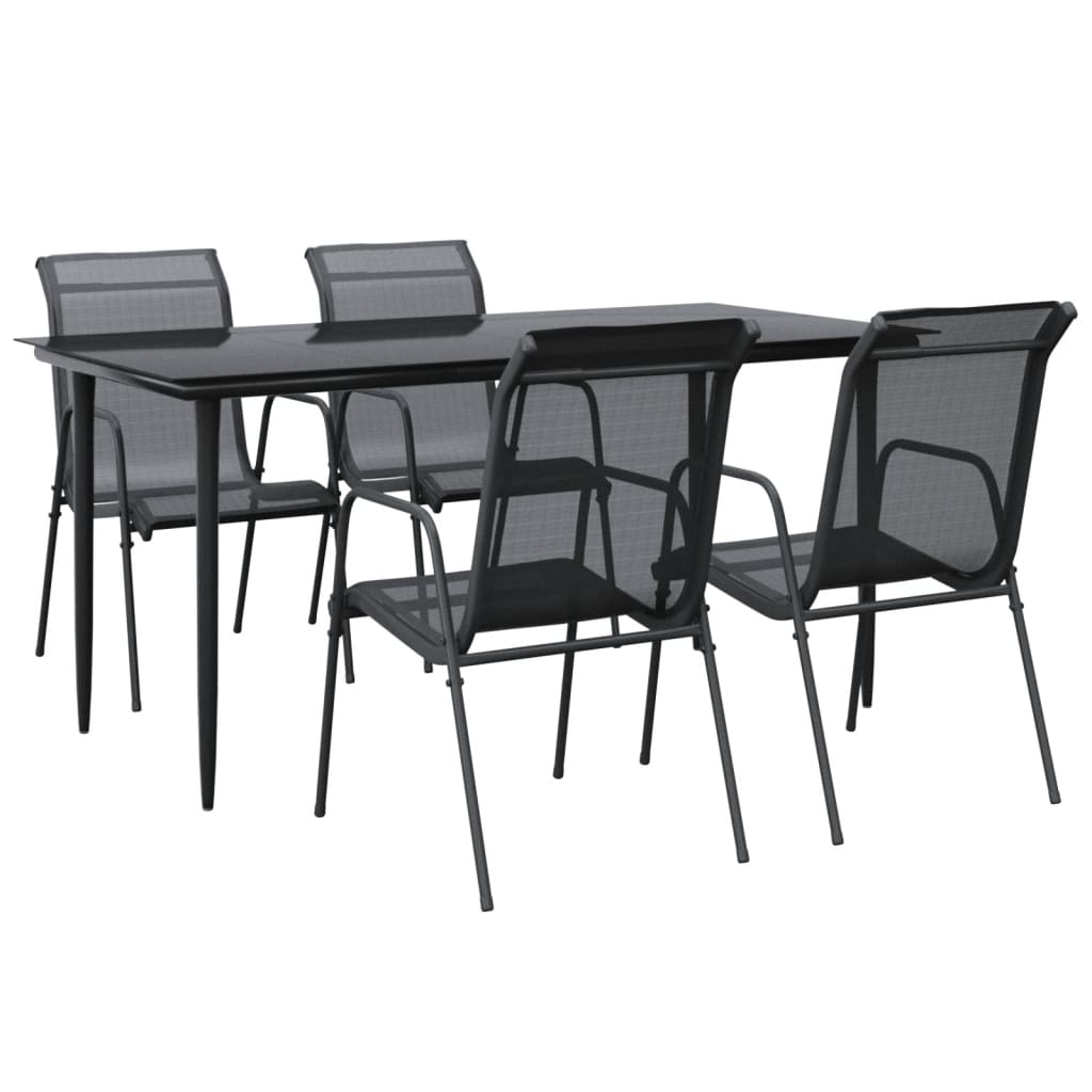 Set da Pranzo da Giardino 5 pz Nero in Acciaio e Textilene