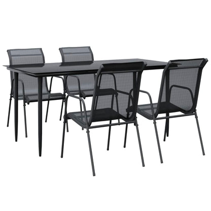 Set da Pranzo da Giardino 5 pz Nero in Acciaio e Textilene