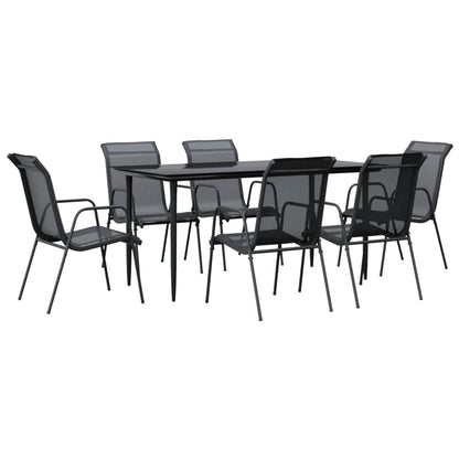 Set da Pranzo da Giardino 7 pz Nero in Acciaio e Textilene