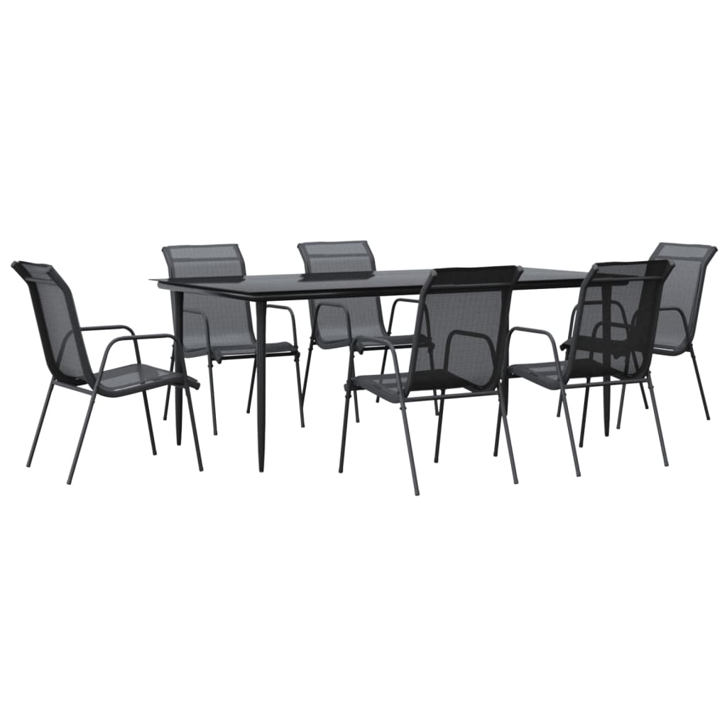 Set da Pranzo da Giardino 7 pz Nero in Acciaio e Textilene