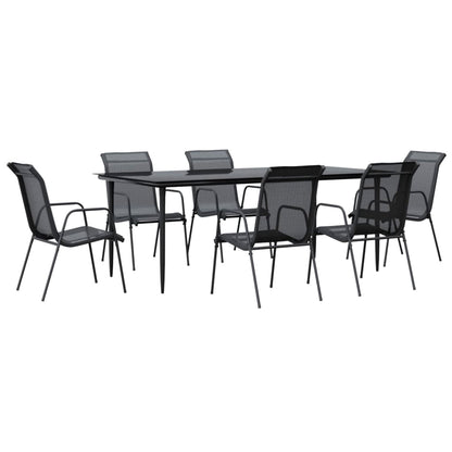 Set da Pranzo da Giardino 7 pz Nero in Acciaio e Textilene